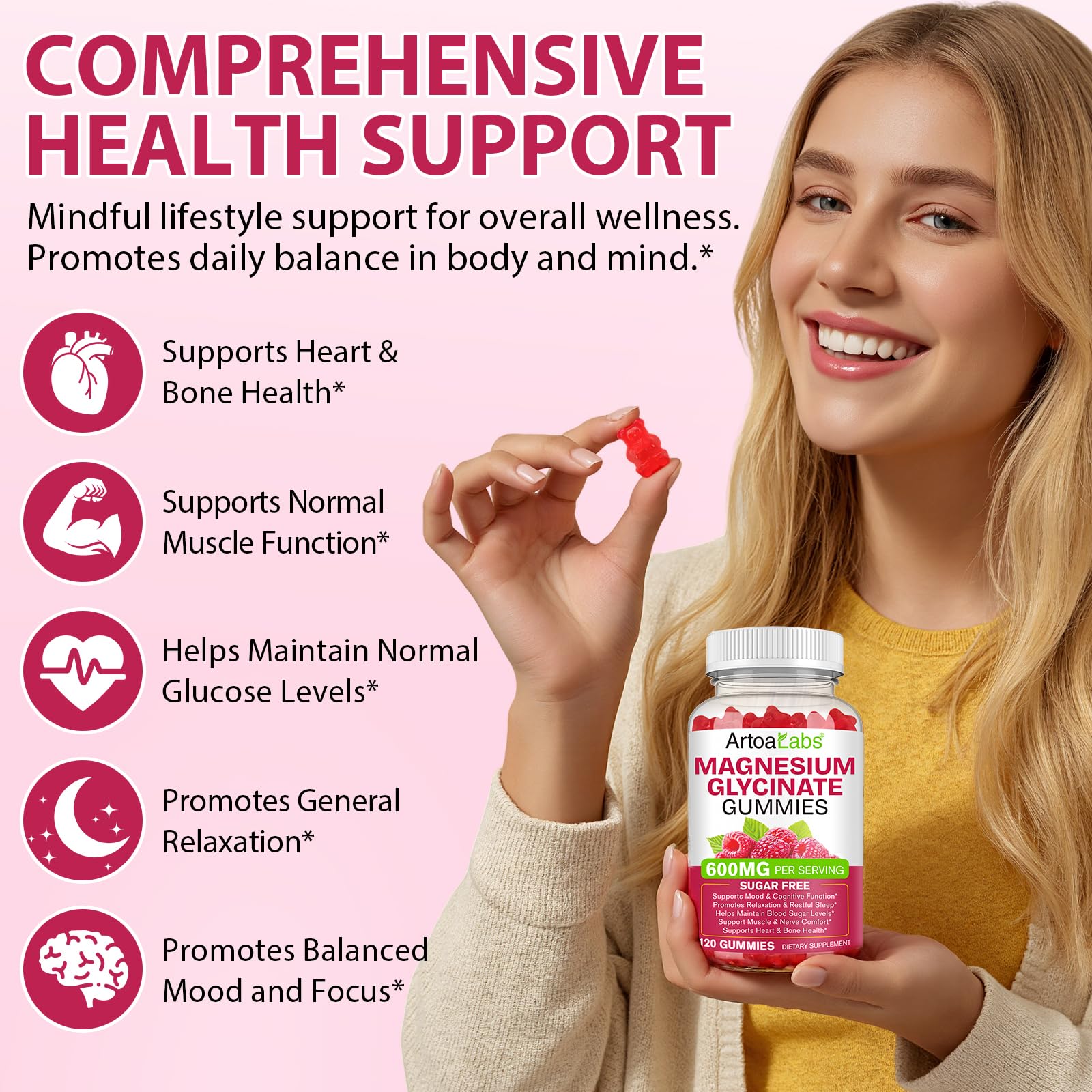 WOJBALMN gummies bottle label emphasizes sugar-free, gluten-free, and non-GMO