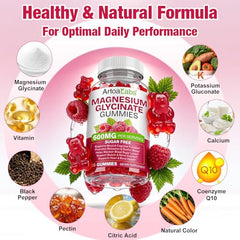WOJBALMN Magnesium Glycinate Gummies close-up highlighting raspberry flavor for sleep support