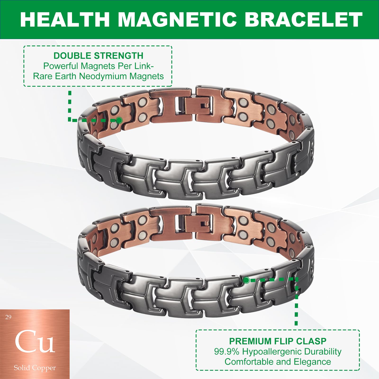 Wollet Puer copper bracelet with fine detailing in a close-up view.