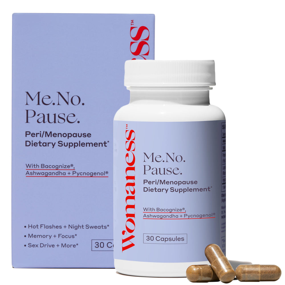 Womaness menopause supplements bottle for daily perimenopause support.