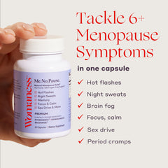Close-up of Womaness capsules for non-hormonal menopause support.
