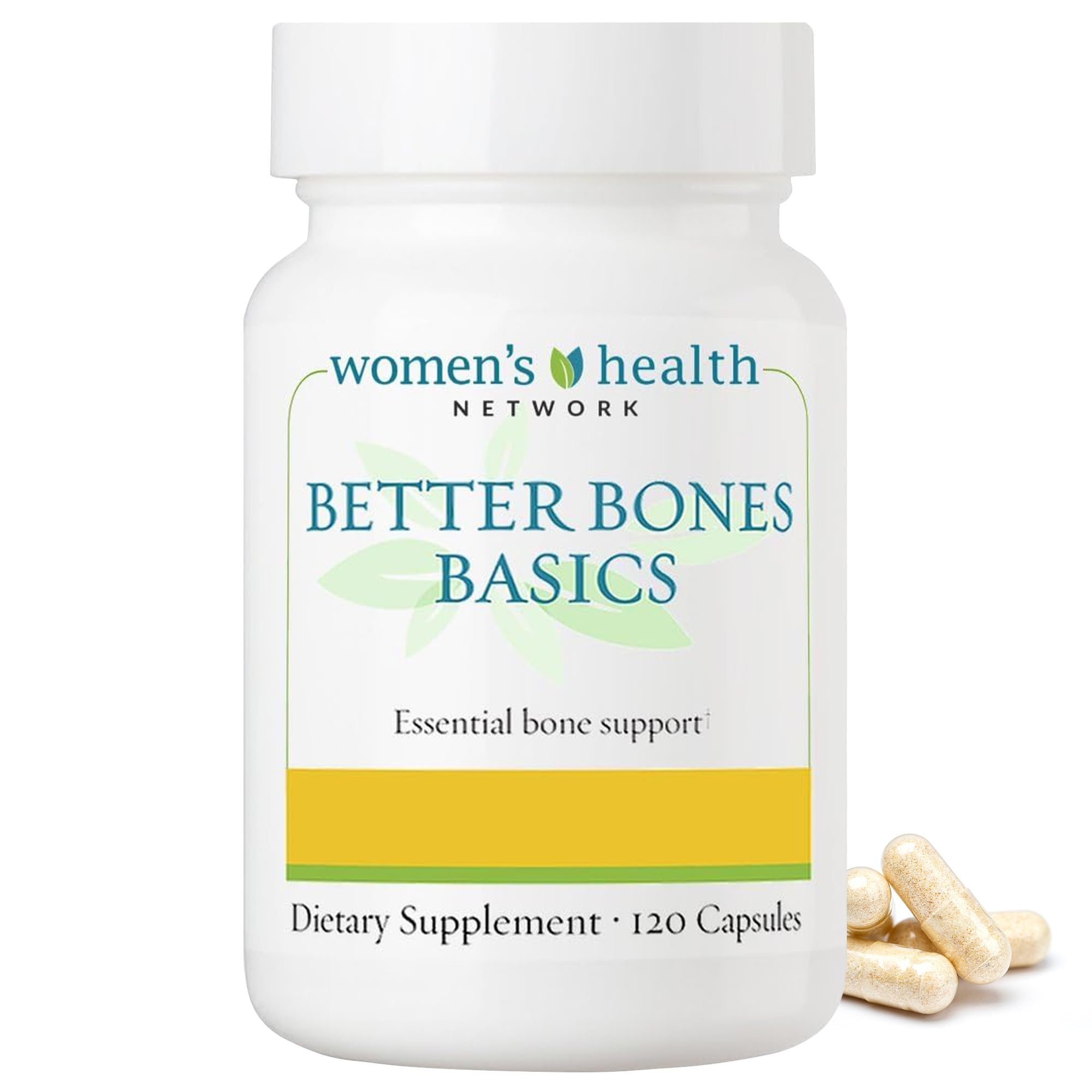 Women's Health Network Better Bones Basics calcium bottle pour supports bone health and mineral balance.