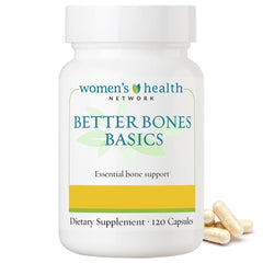 Women's Health Network Better Bones Basics calcium bottle pour supports bone health and mineral balance.