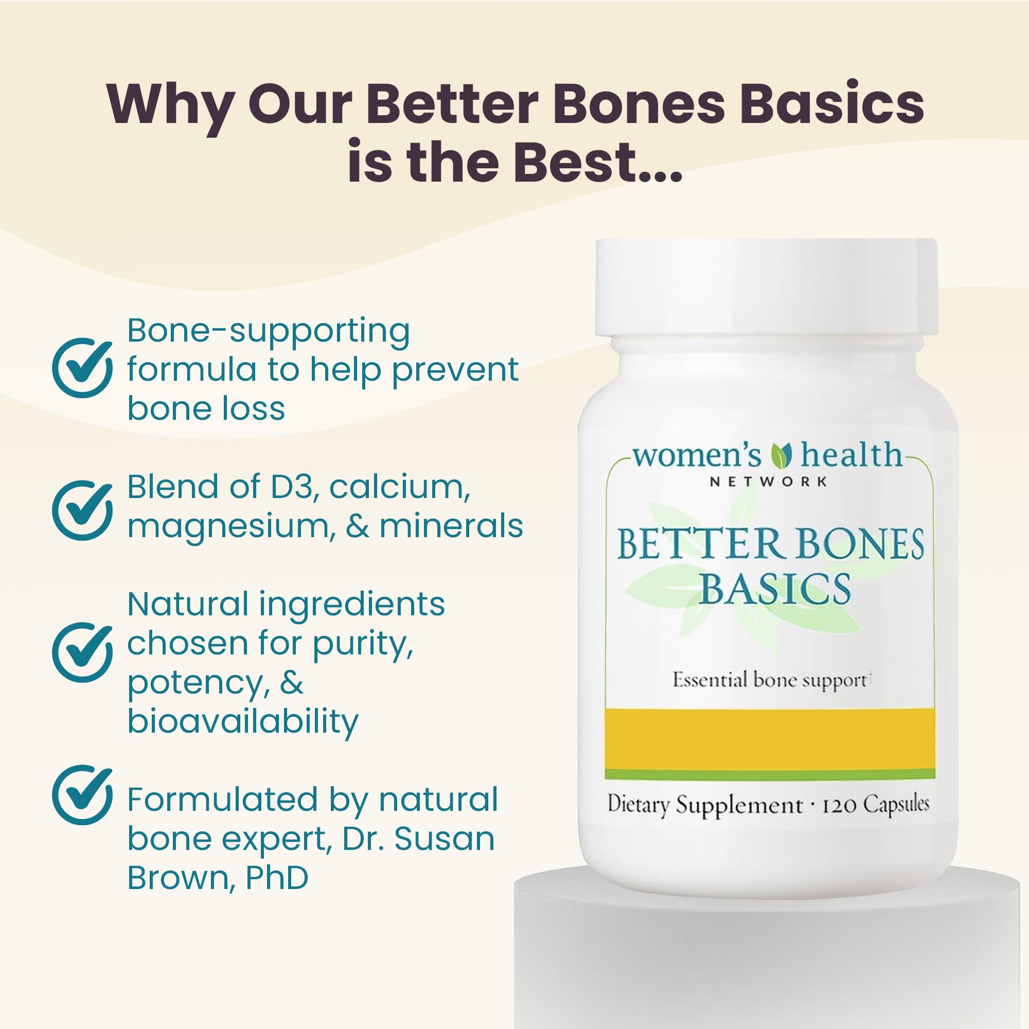 Women's Health Network Better Bones Basics label view emphasizes zinc and boron for immune support and balance.