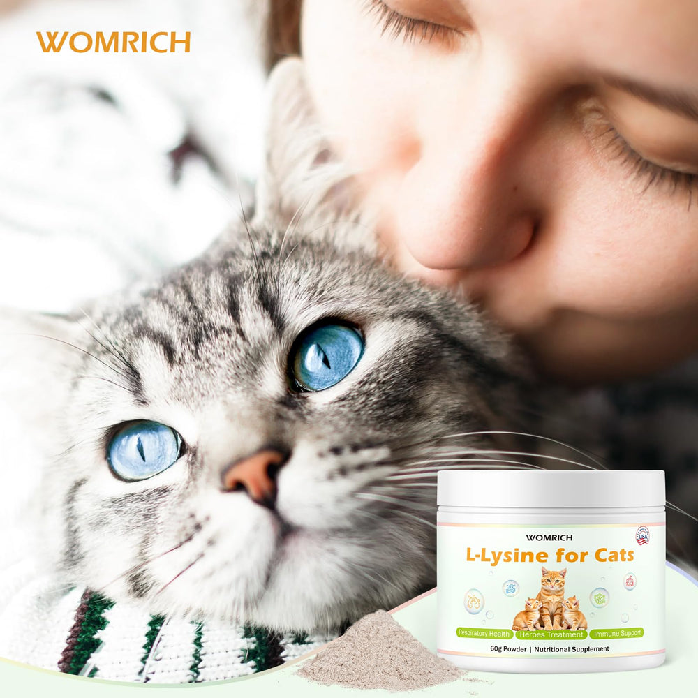 WOMRICH L-Lysine powder measuring scoop and jar; simple daily routine.