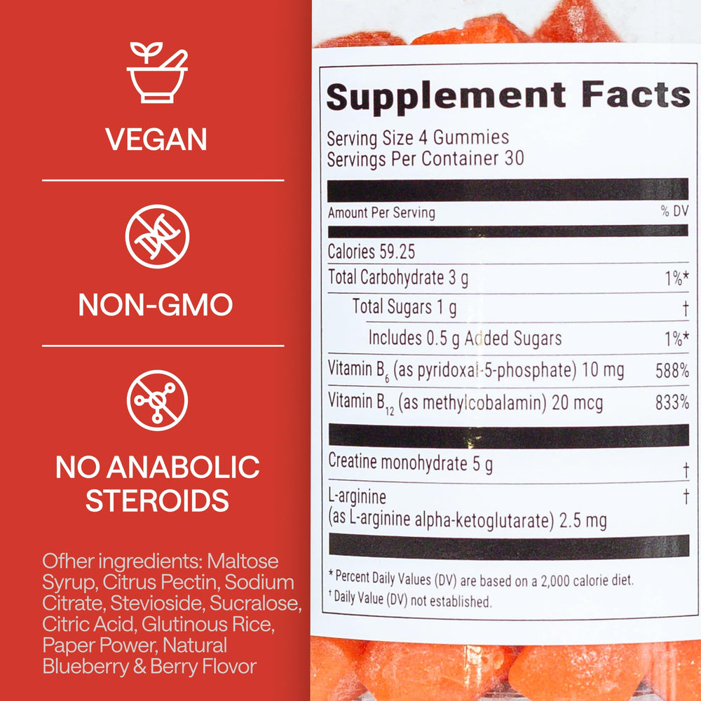 Bottle closeup of Wonder Family Creatine Monohydrate Gummies showing chewable energy support.