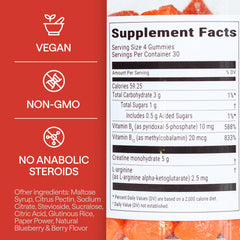 Bottle closeup of Wonder Family Creatine Monohydrate Gummies showing chewable energy support.