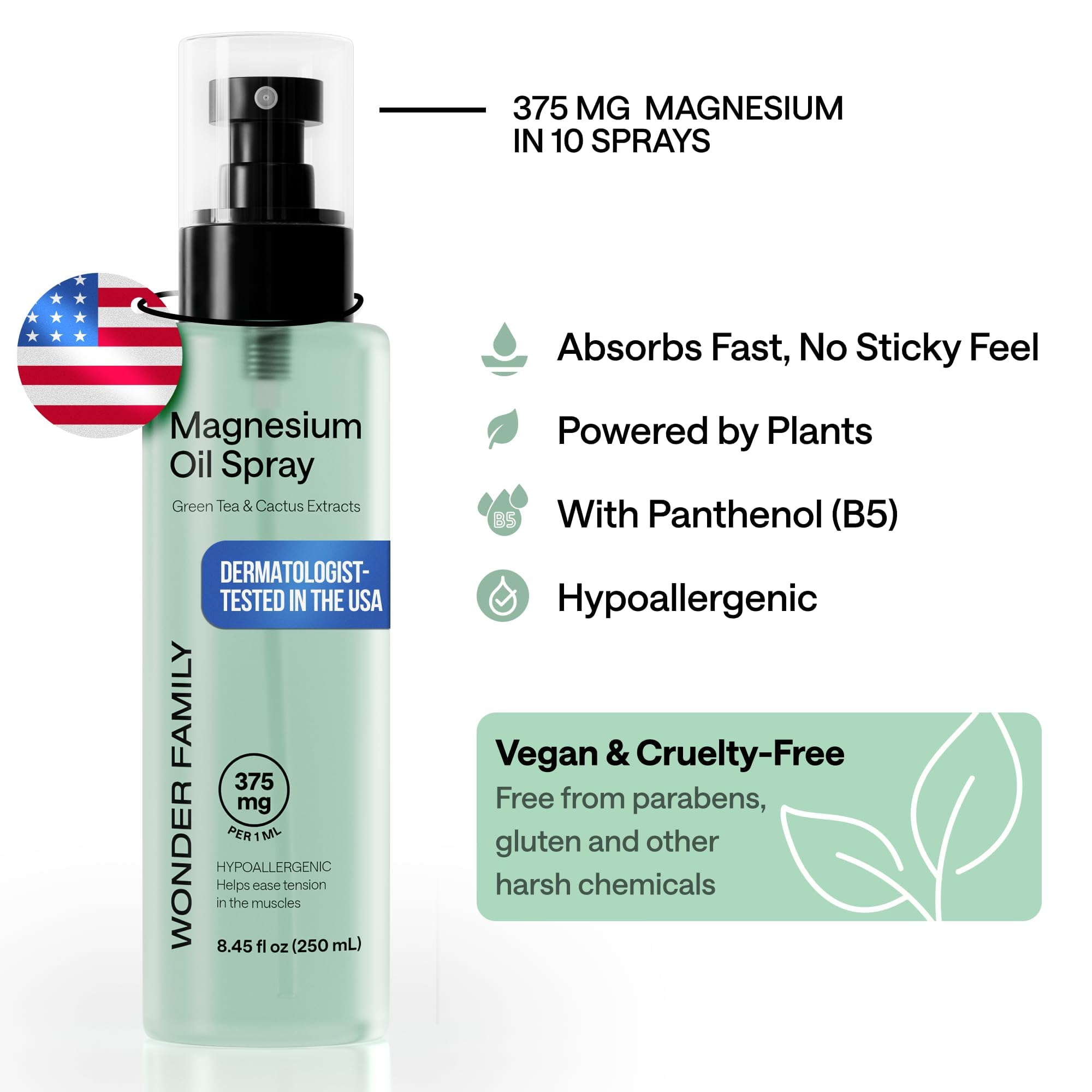 Wonder Family magnesium oil spray on body supports relaxation and post-workout recovery.
