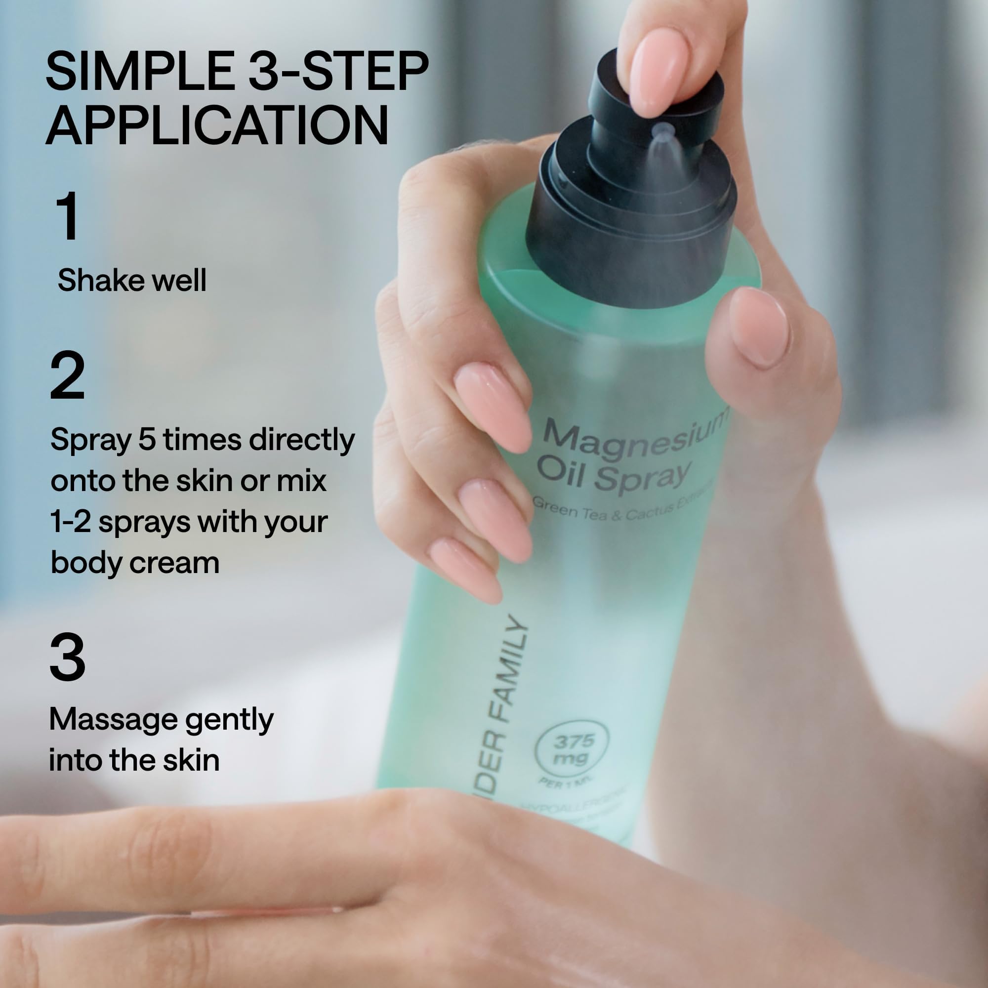 Wonder Family magnesium spray for massage blends with carrier oils.