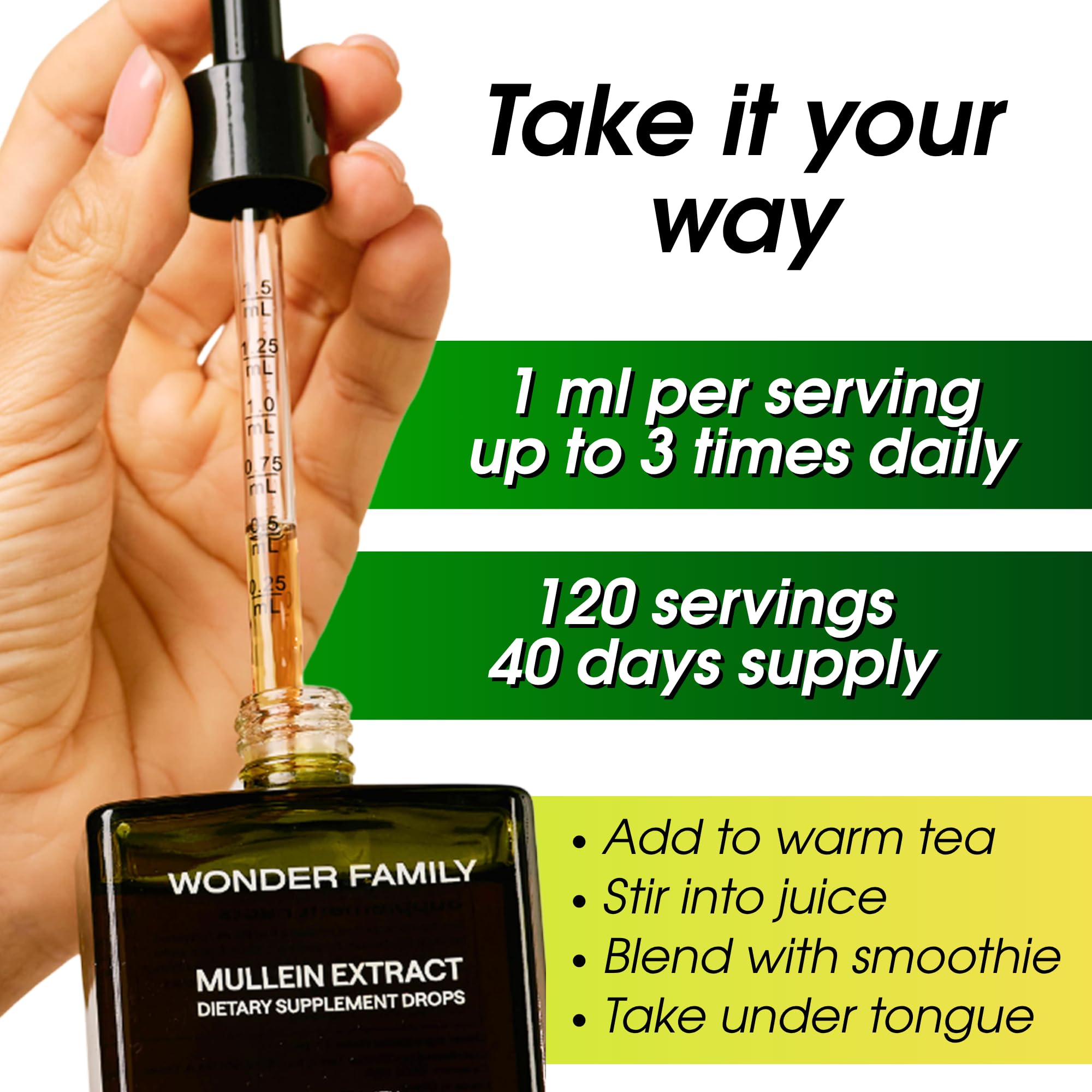 Wonder Family Mullein Drops bottle front highlighting vegan-friendly formula