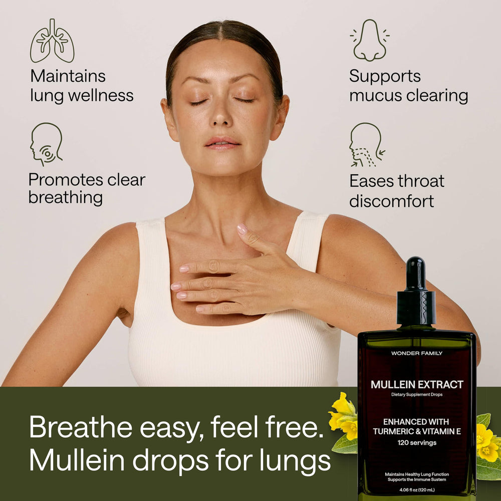 Wonder Family Mullein Drops travel-pack image suggesting mess-free use
