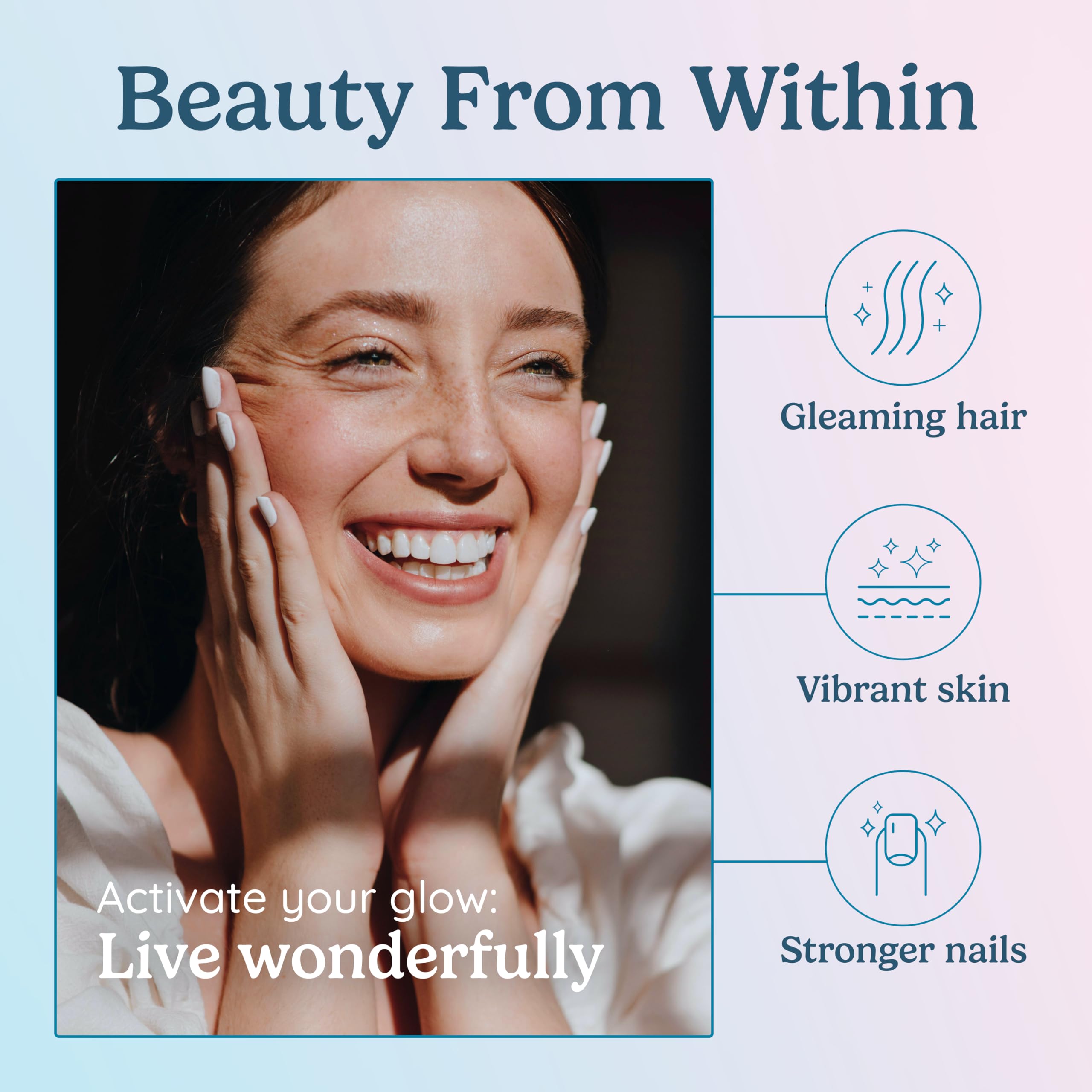 WonderCow biotin capsules illustrating hair and nail strength support.