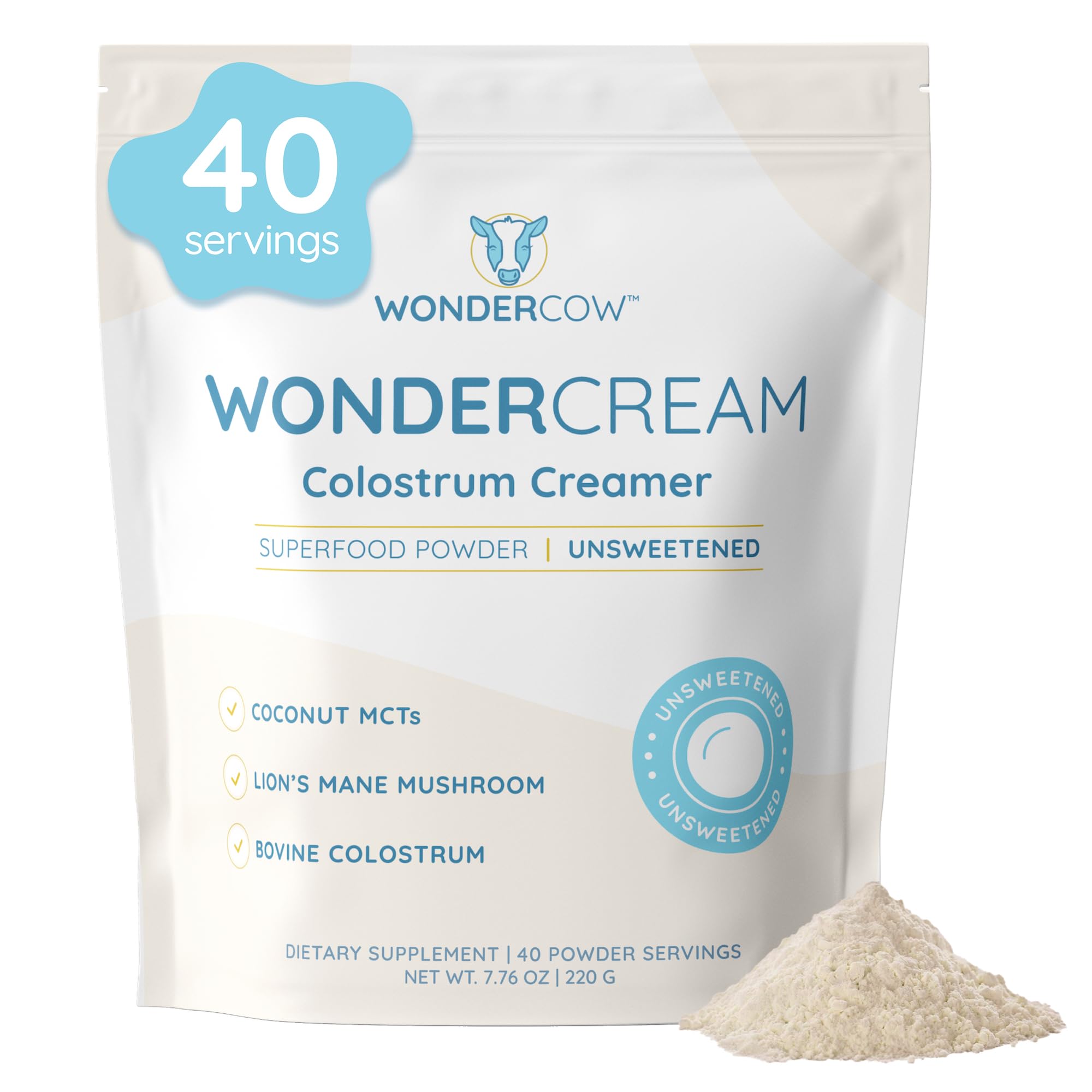 WonderCow bovine colostrum creamer scoop added to coffee for creaminess