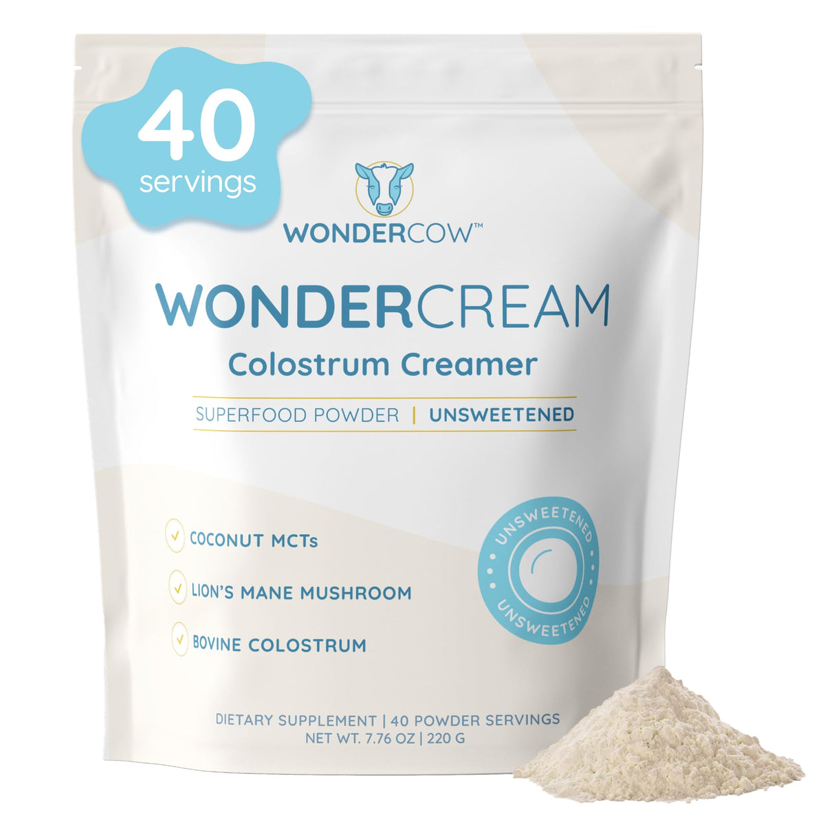 WonderCow bovine colostrum creamer scoop added to coffee for creaminess