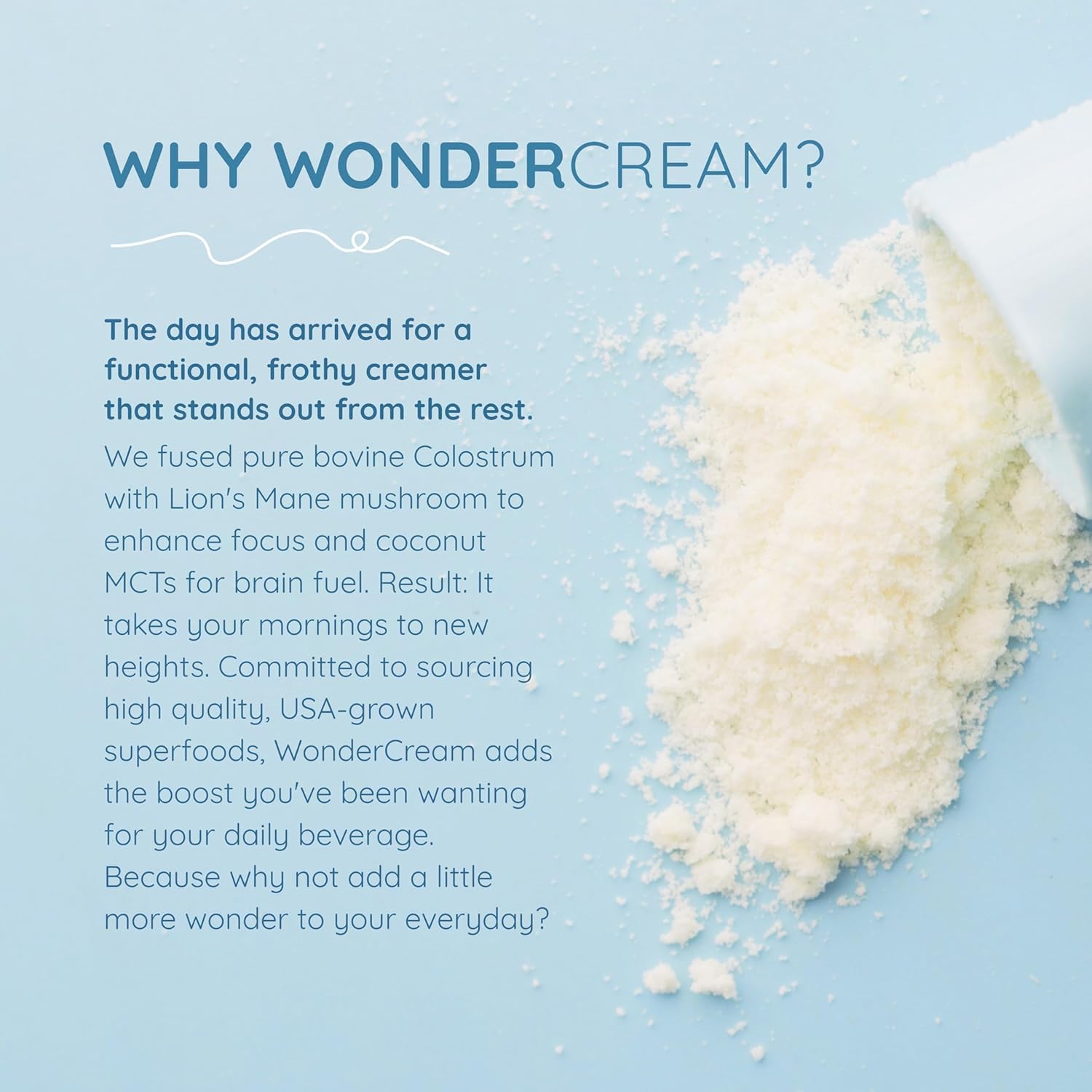WonderCow coconut milk powder canister highlighting natural ingredients