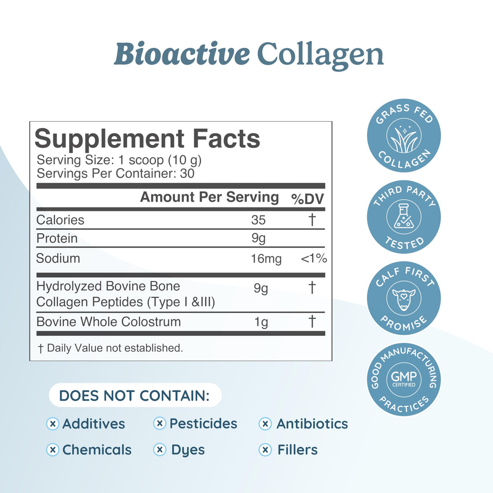 WonderCow collagen peptides powder with scoop ready to mix into smoothies