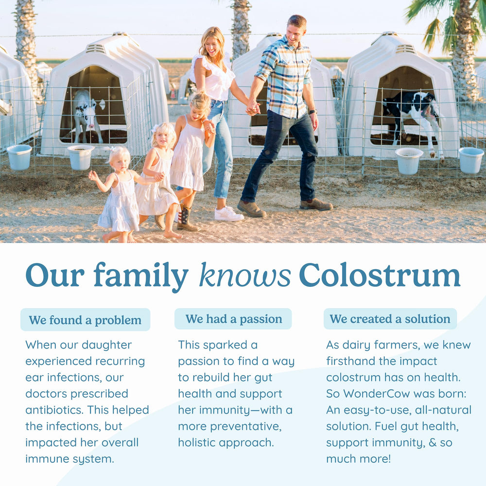 WonderCow colostrum powder close-up reveals natural texture and purity.