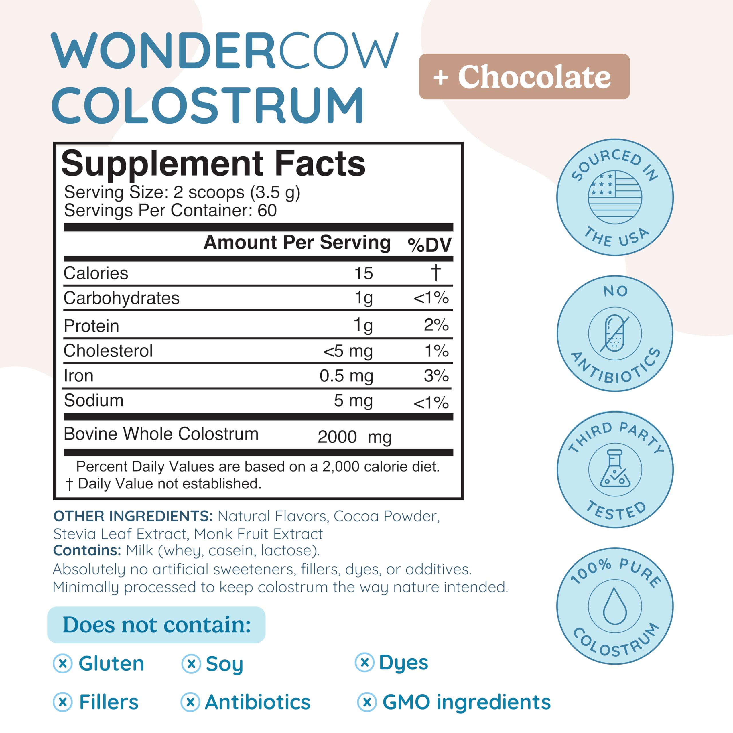 WonderCow Colostrum powder scoop shows convenient daily servings.