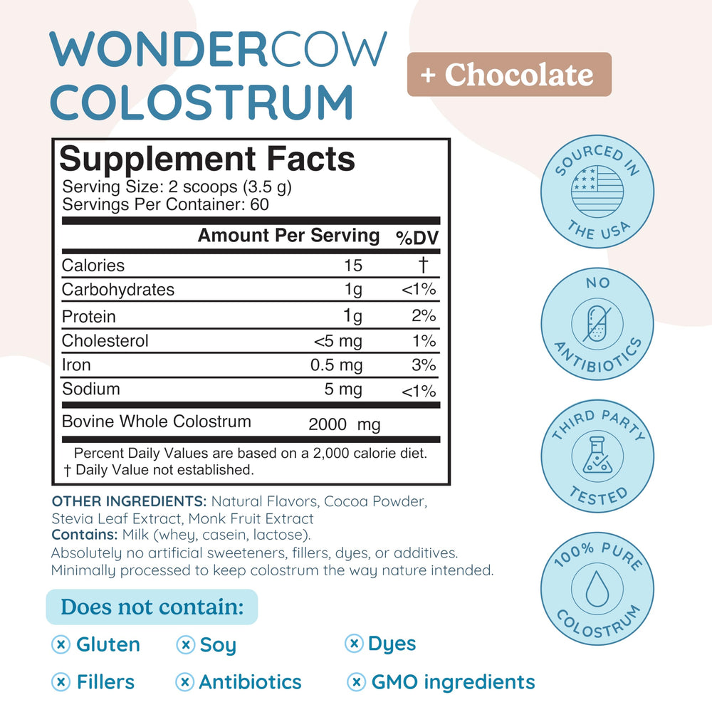 WonderCow Colostrum powder scoop shows convenient daily servings.