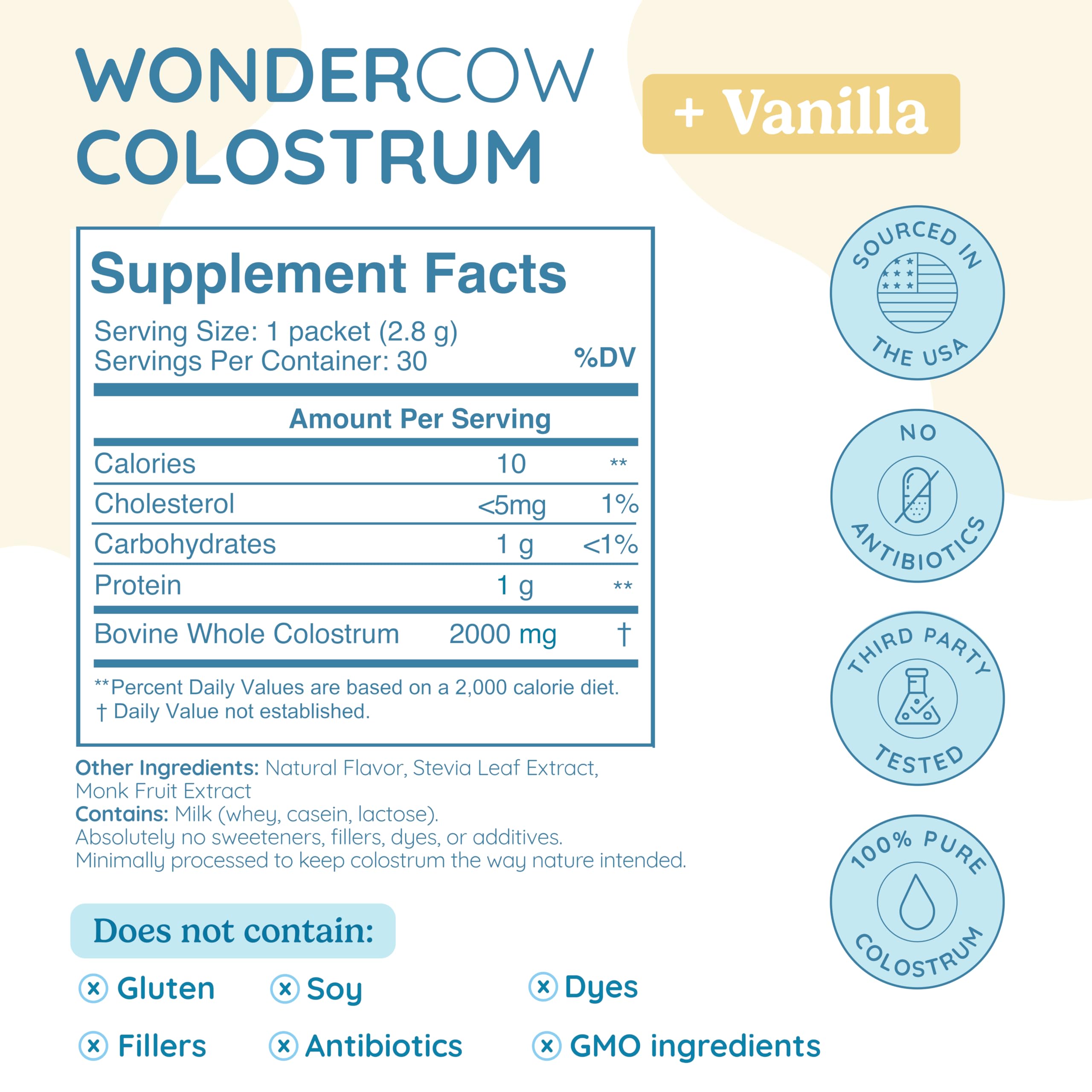 WONDERCOW colostrum powder to-go packet ready for convenient daily use