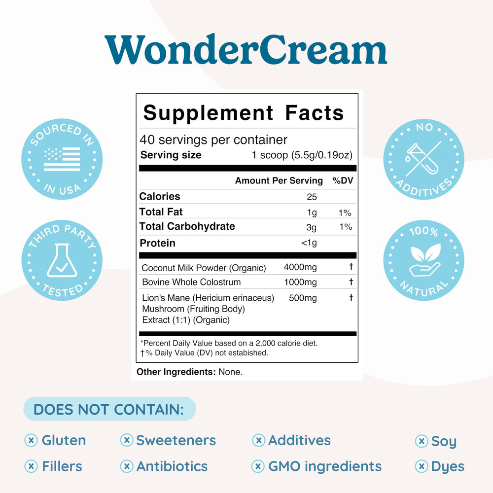 WonderCow lion's mane mushroom powder bottle close-up