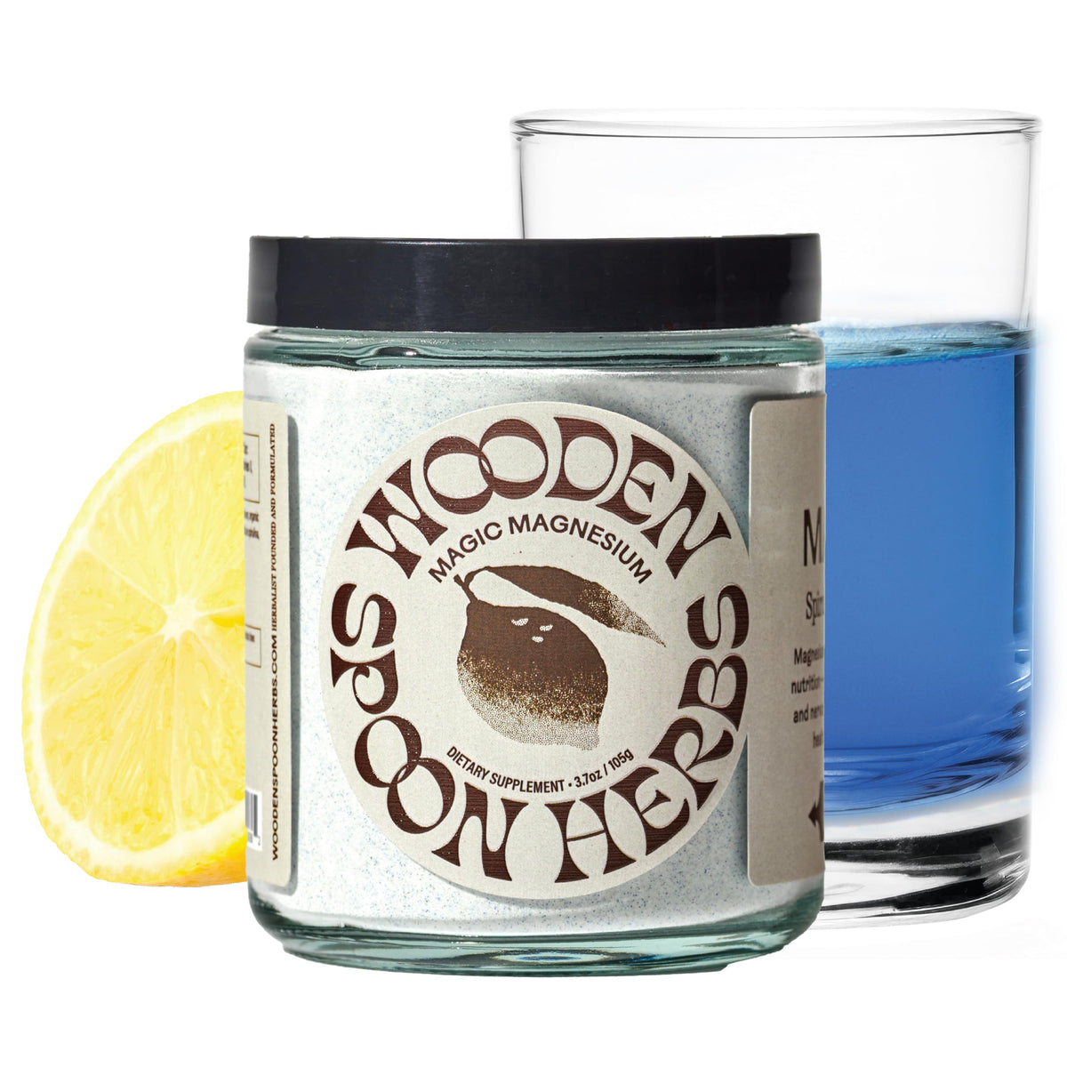 Wooden Spoon Herbs Magic Magnesium Lemon flavor dissolving in water for a refreshing drink