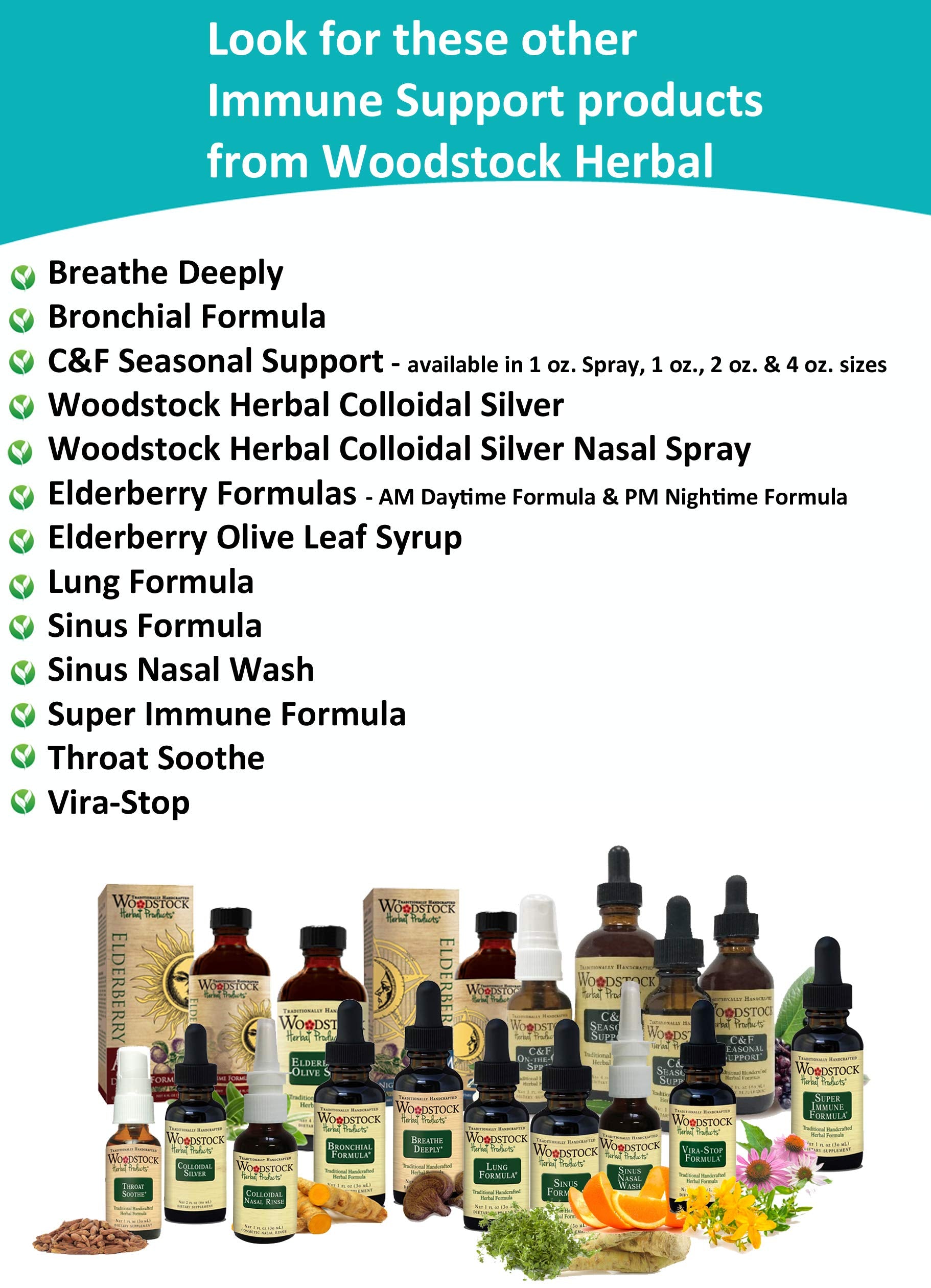 Woodstock C&F Seasonal Support ingredients list emphasizes botanicals for immune health.