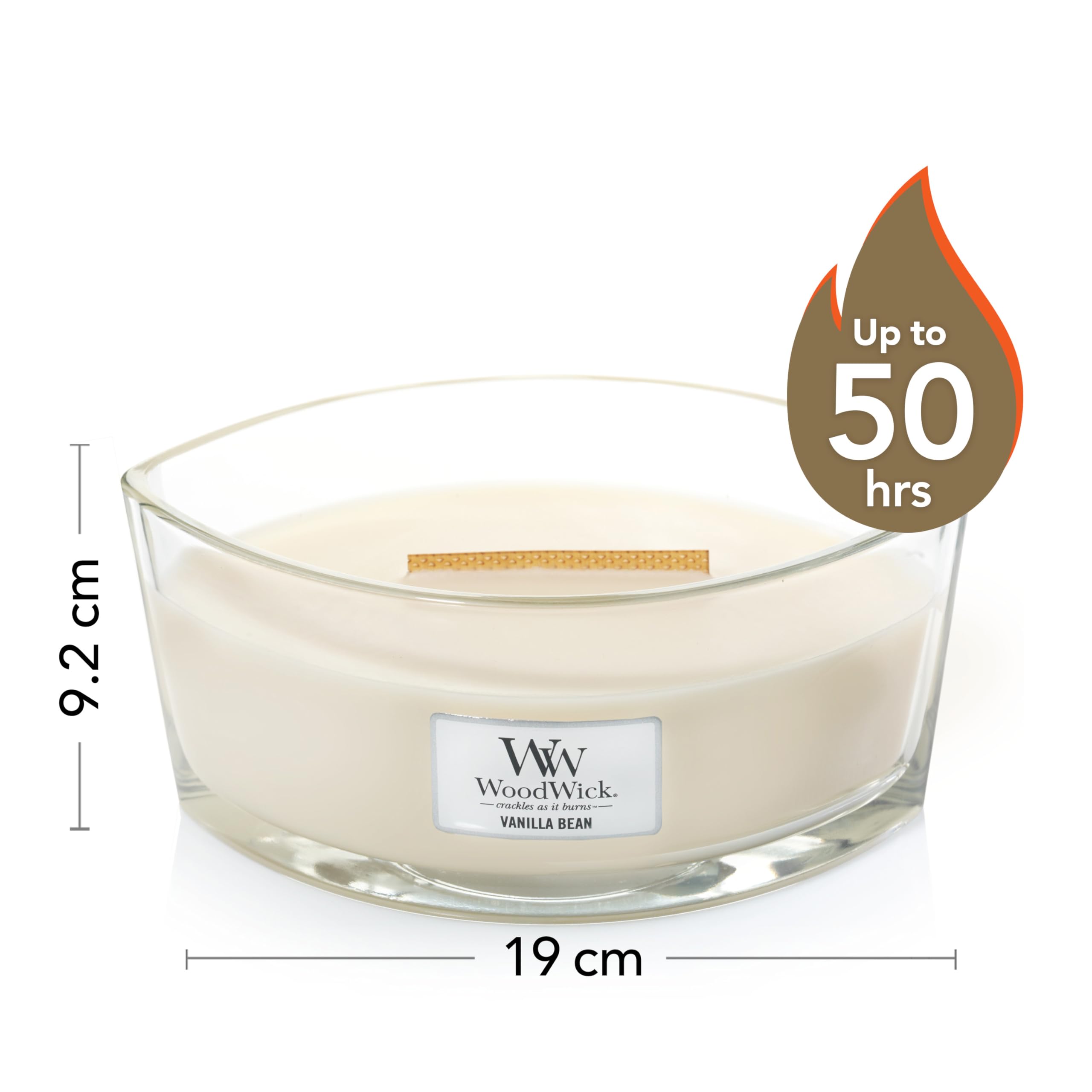 WoodWick Elipsa Vanilla Bean candle with a soy-wax blend visible in soft glow.