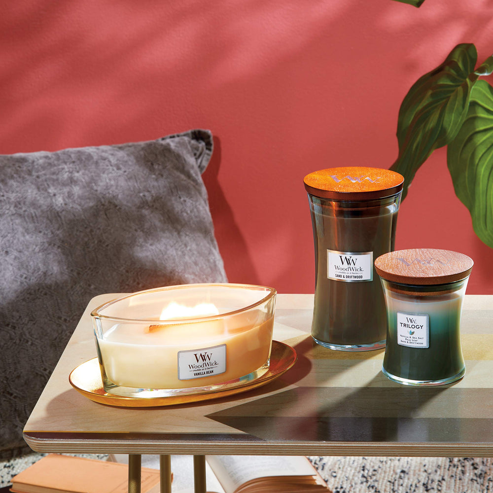 WoodWick Elipsa Vanilla Bean with near-mat glow enhancing room mood.