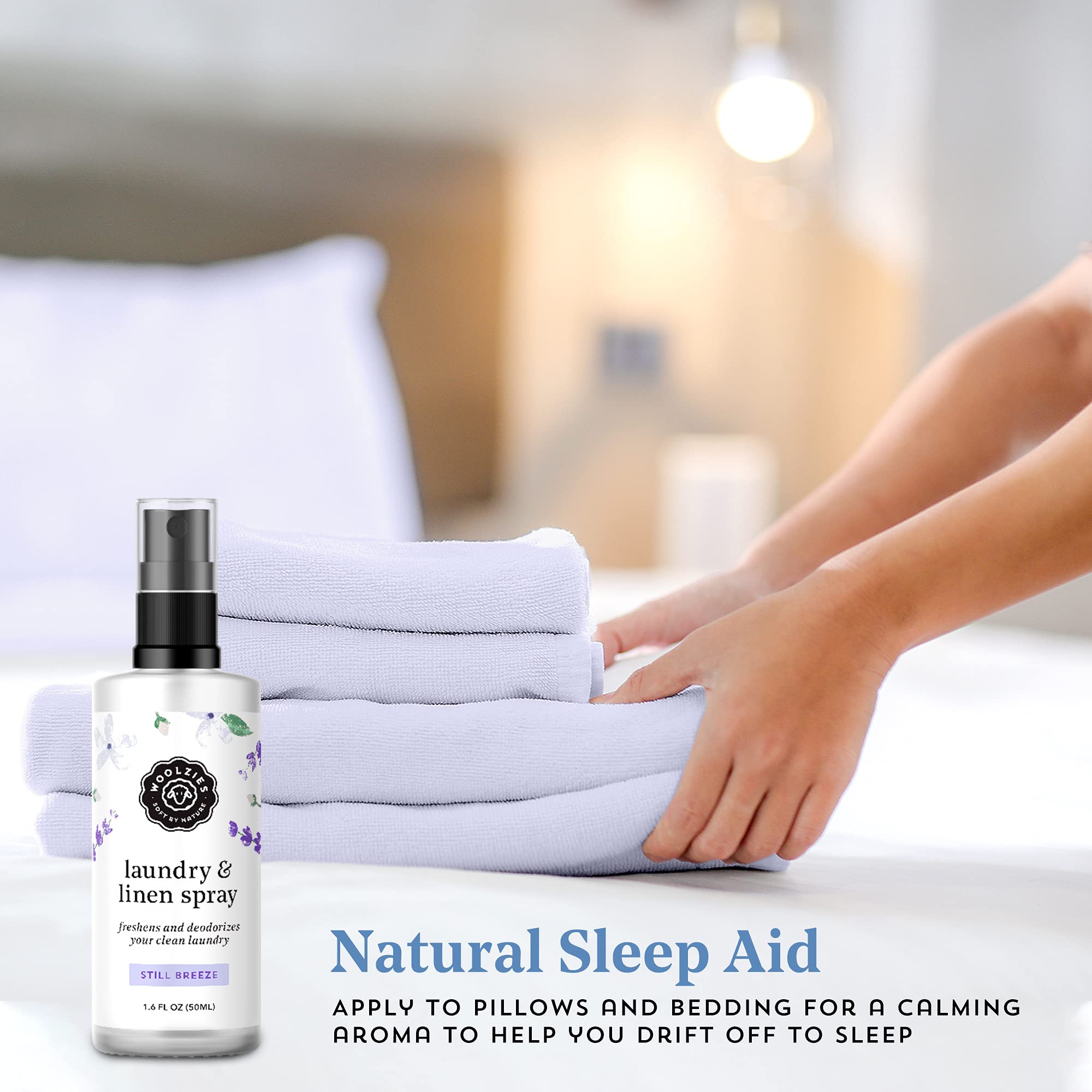 Woolzies Laundry Collection mist lightly scented on towels and clothing.
