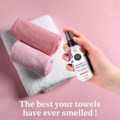 Woolzies Petal Fresh linen spray bottle adding floral aroma to fabrics.