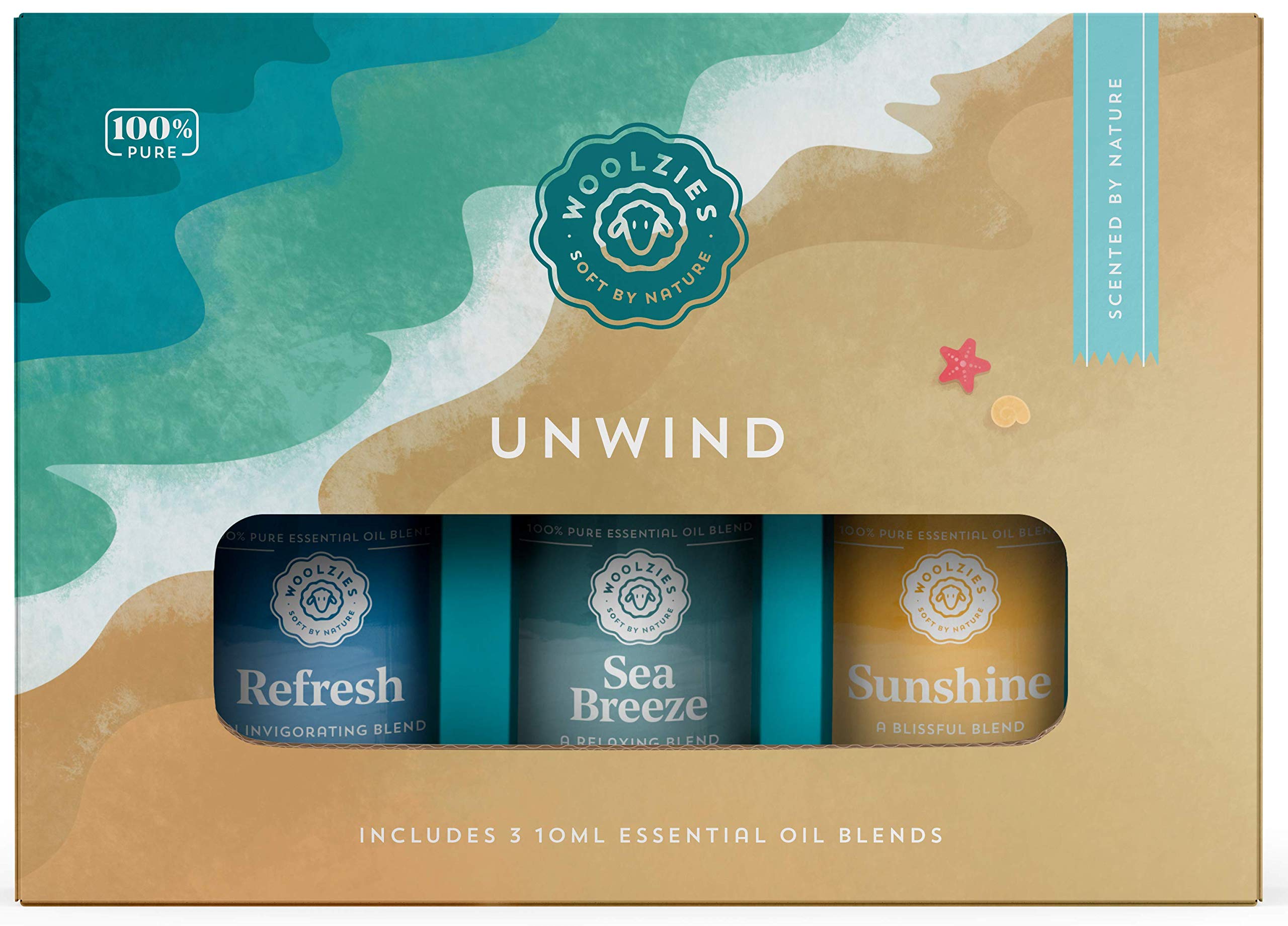 Woolzies Unwind Sea Breeze bottle for a refreshing aromatherapy session at home.