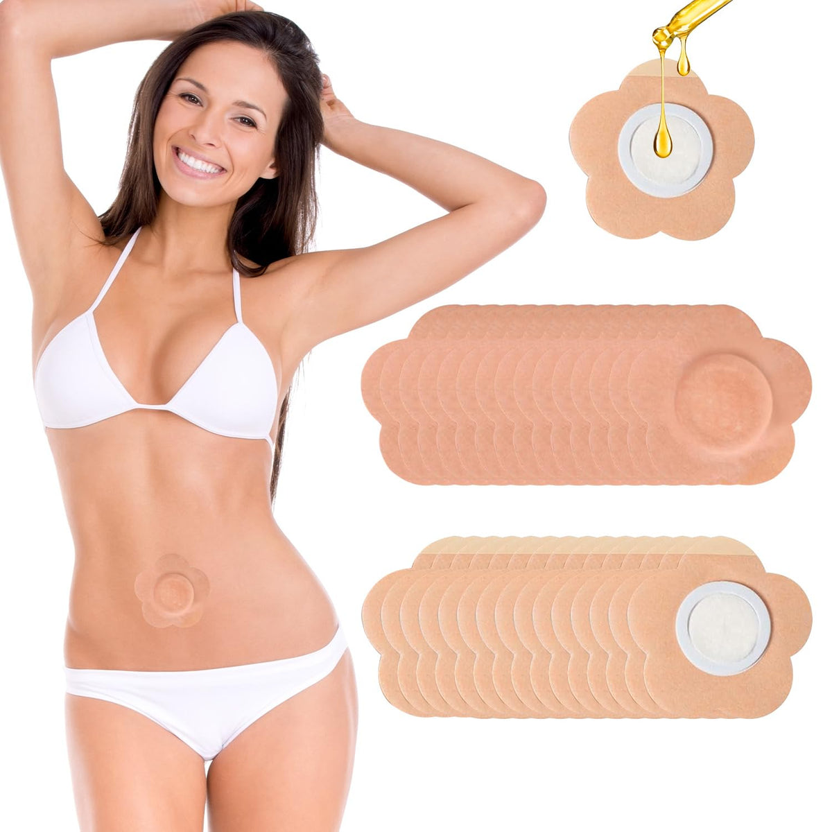 Woowruier 32-patch pack: breathable, skin-friendly belly button patches for comfort.