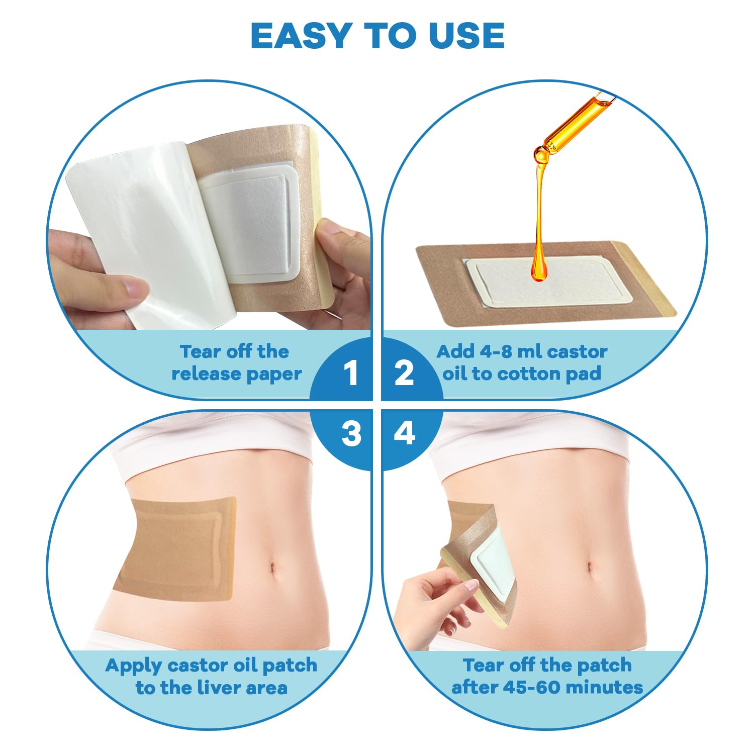 Woowruier castor oil patches therapy setup with heat source ready.