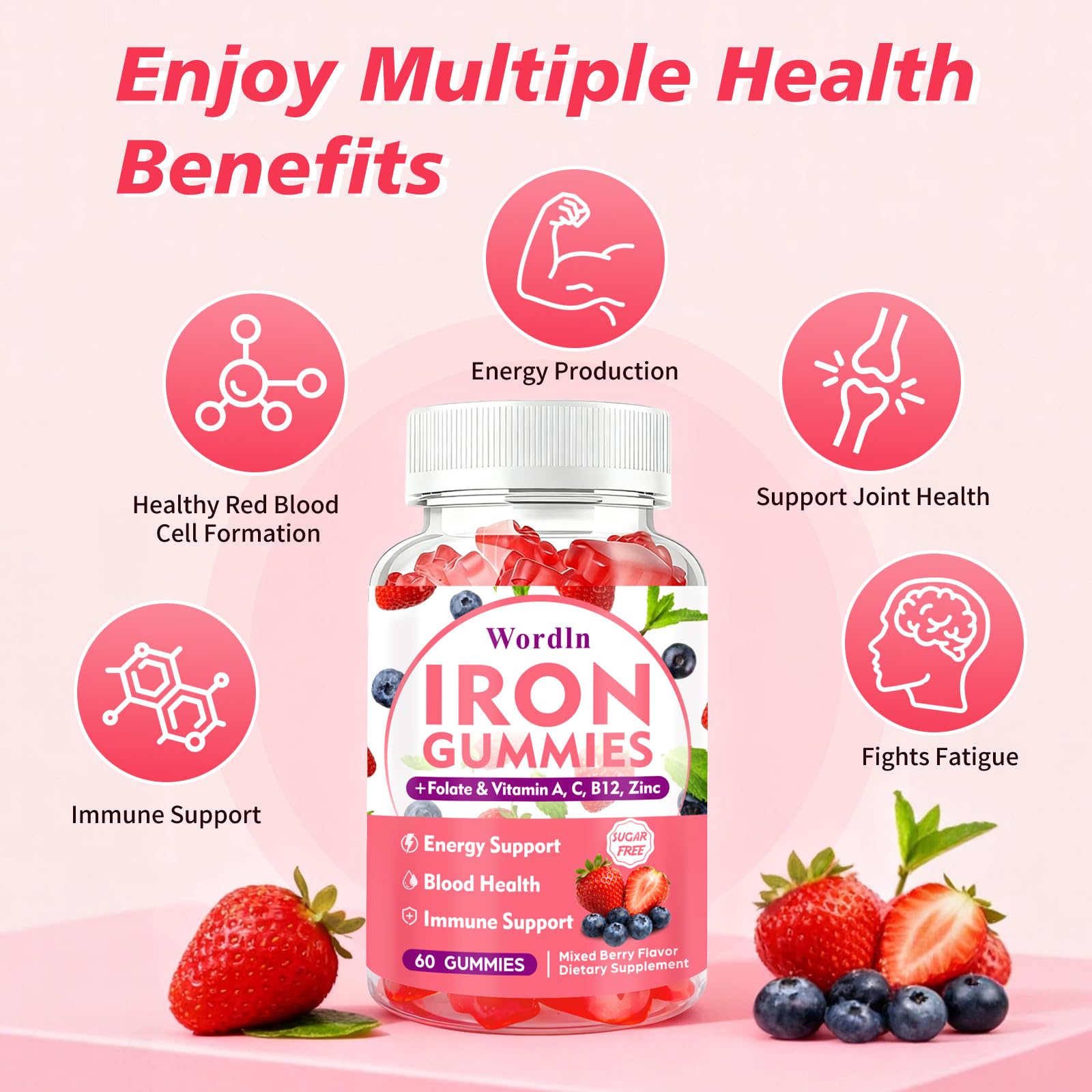 Wordln Iron Gummies mixed berry flavor ready for a tasty daily supplement.