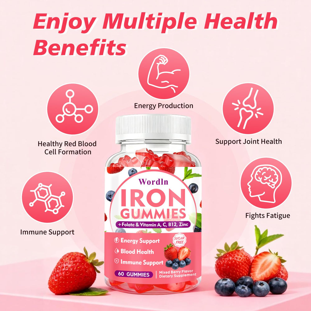 Wordln Iron Gummies mixed berry flavor ready for a tasty daily supplement.