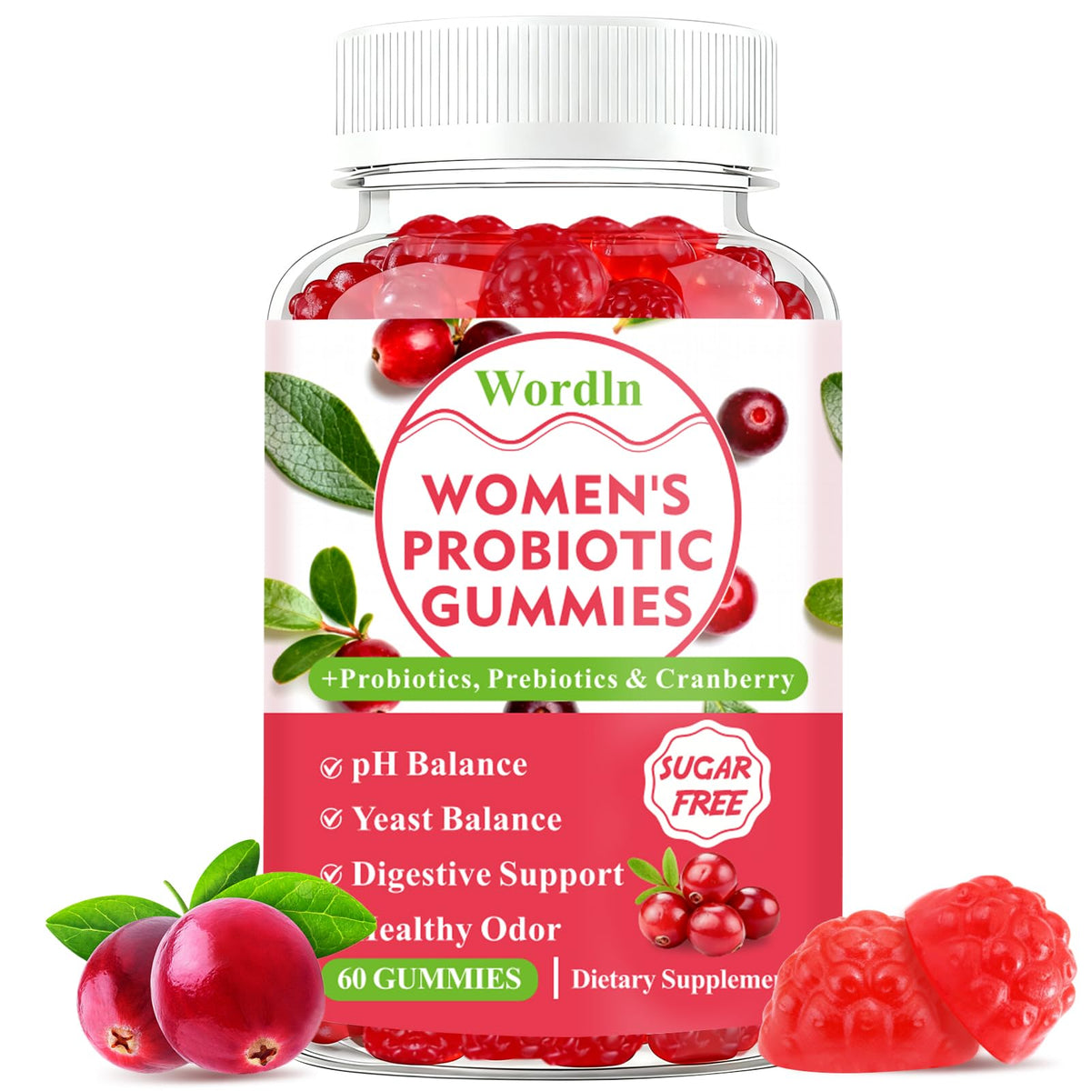 Wordln Women Probiotic Gummies bottle front for daily feminine balance.