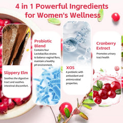 Gummy bottle shows cranberry extract icon suggesting urinary support.