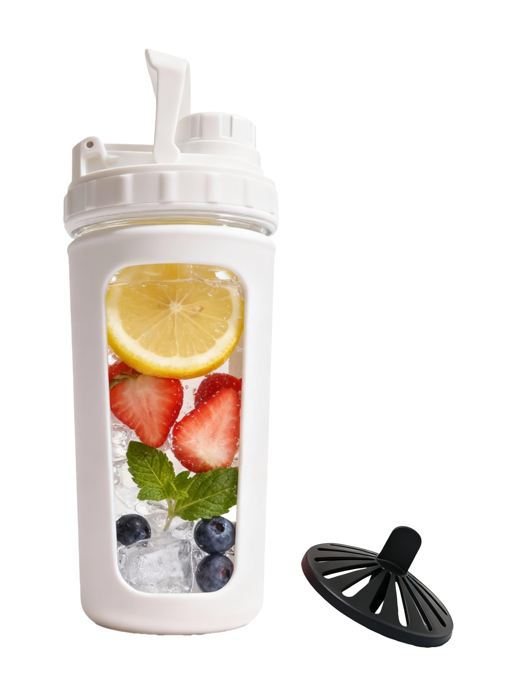 WORKOUT BW glass shaker 26oz white – pure taste from borosilicate glass for protein shakes.