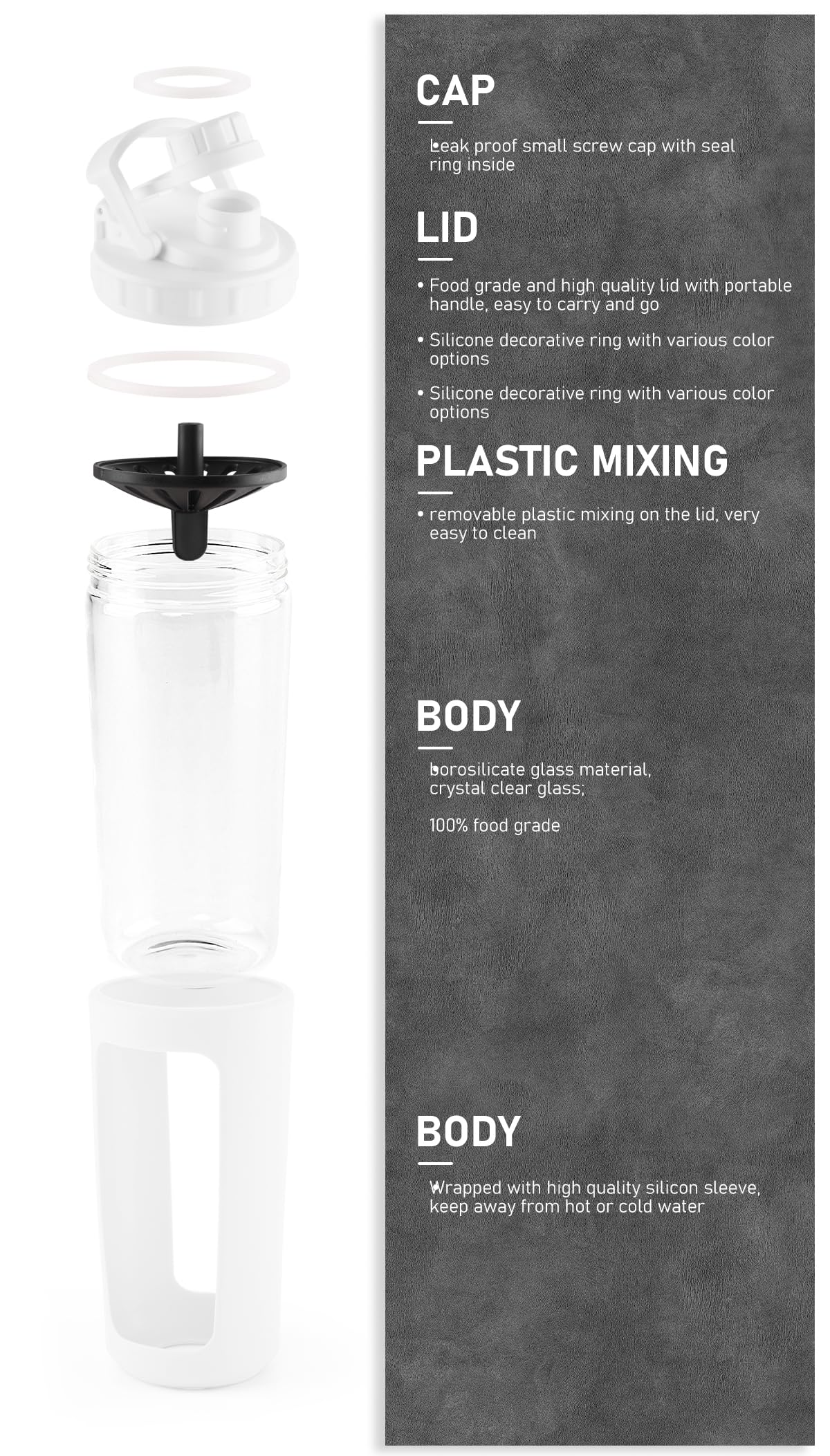 WORKOUT BW leak-proof lid – mess-free transport for gym bags and car cups.