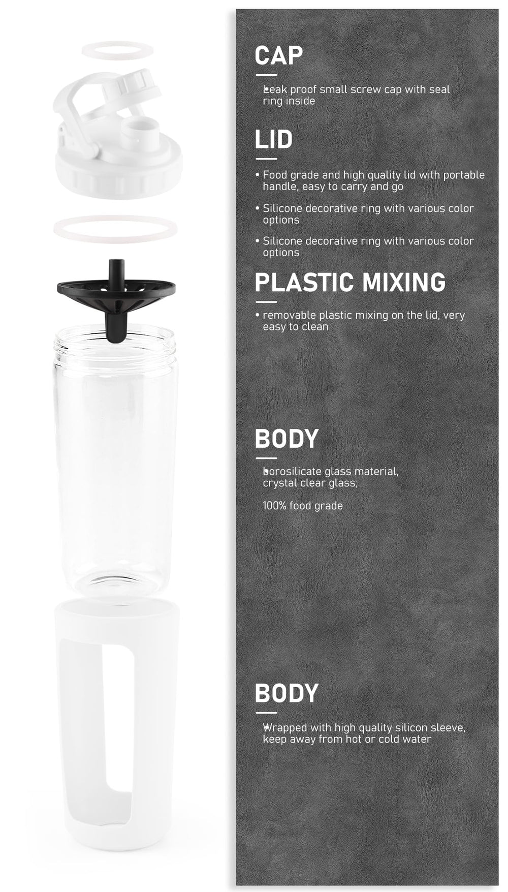 WORKOUT BW leak-proof lid – mess-free transport for gym bags and car cups.