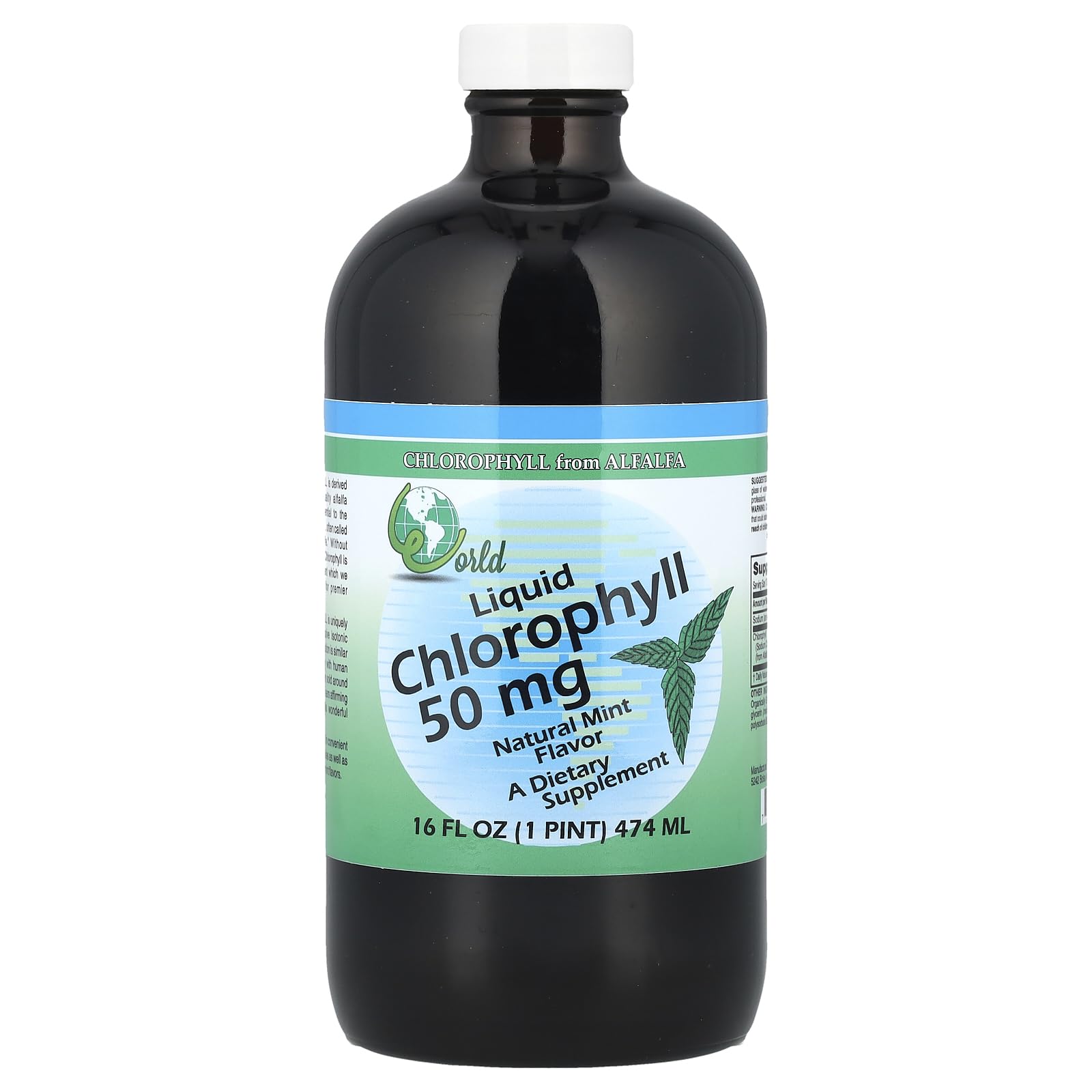 World Organic CHLOROPHL Mint 50MG packaging front, ready for daily minty chlorophyll supplementation.