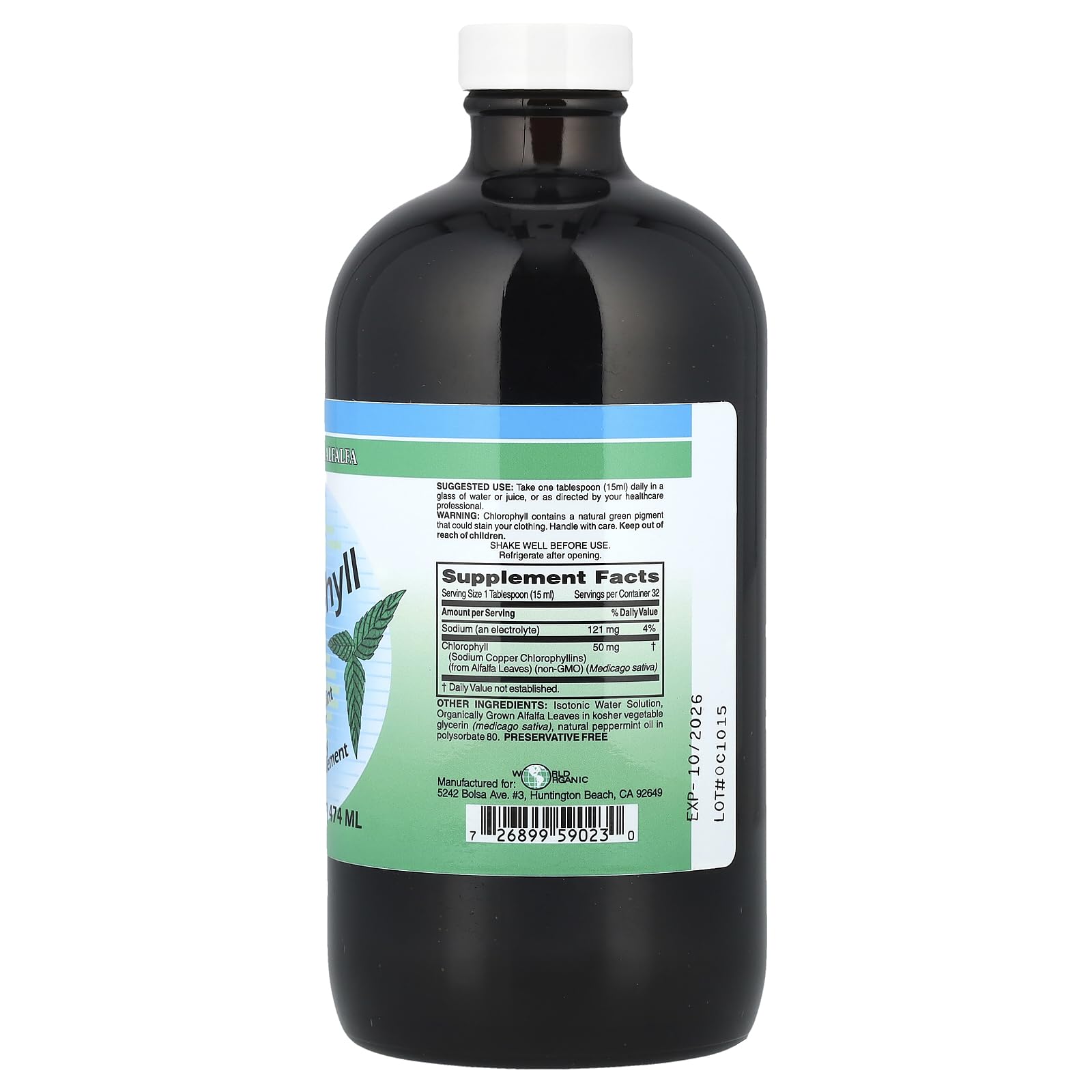 World Organic CHLOROPHL Mint 50MG tablet closeup, convenient daily minty support.