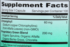 World Organic Chlorophyll 100 mg capsules with a glass of water for hydration.