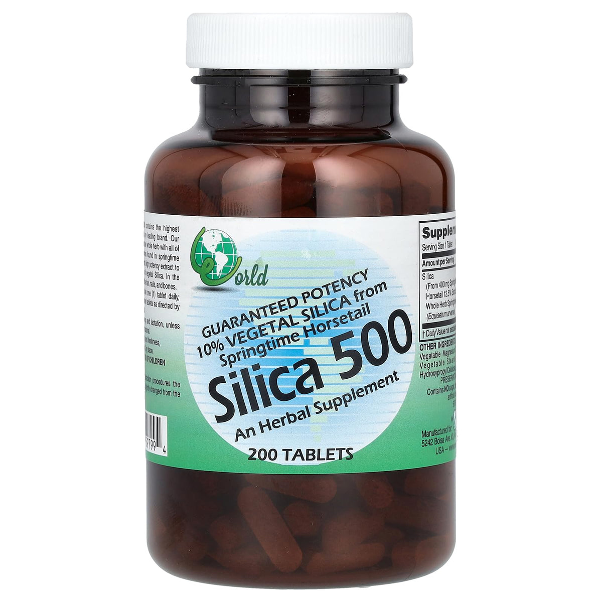 World Organic Silica 500mg tablets bottle for daily use