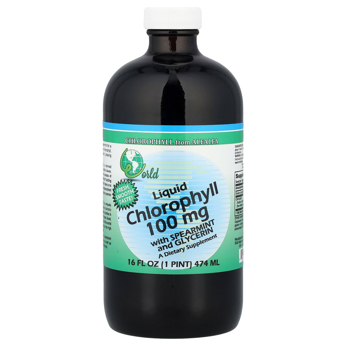 World Organics Liquid Chlorophyll bottle with spearmint for a refreshing daily ritual
