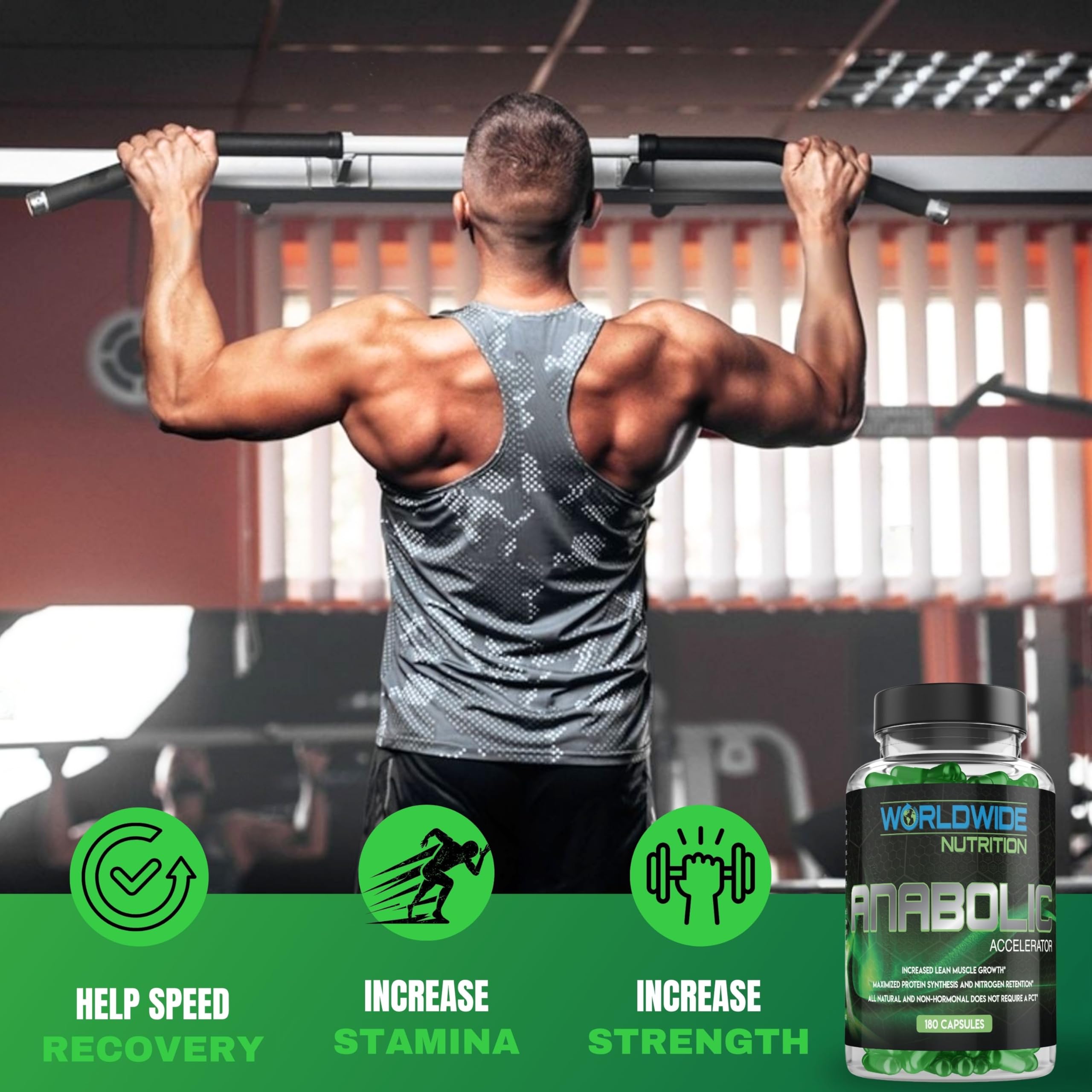Worldwide Nutrition Anabolic Accelerator back-of-label highlights dosing and benefits