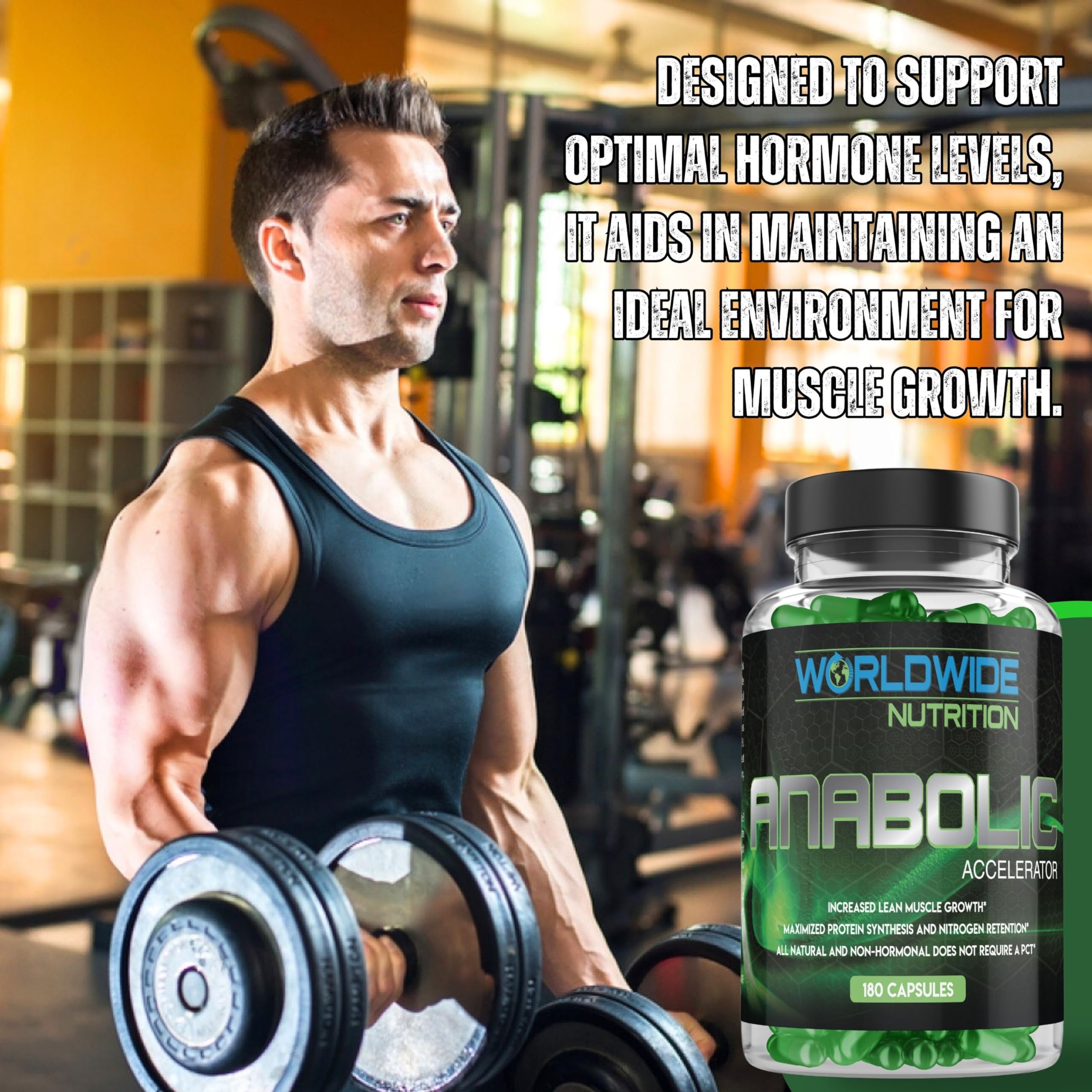 Worldwide Nutrition Anabolic Accelerator bottle stack displays compact supplement setup