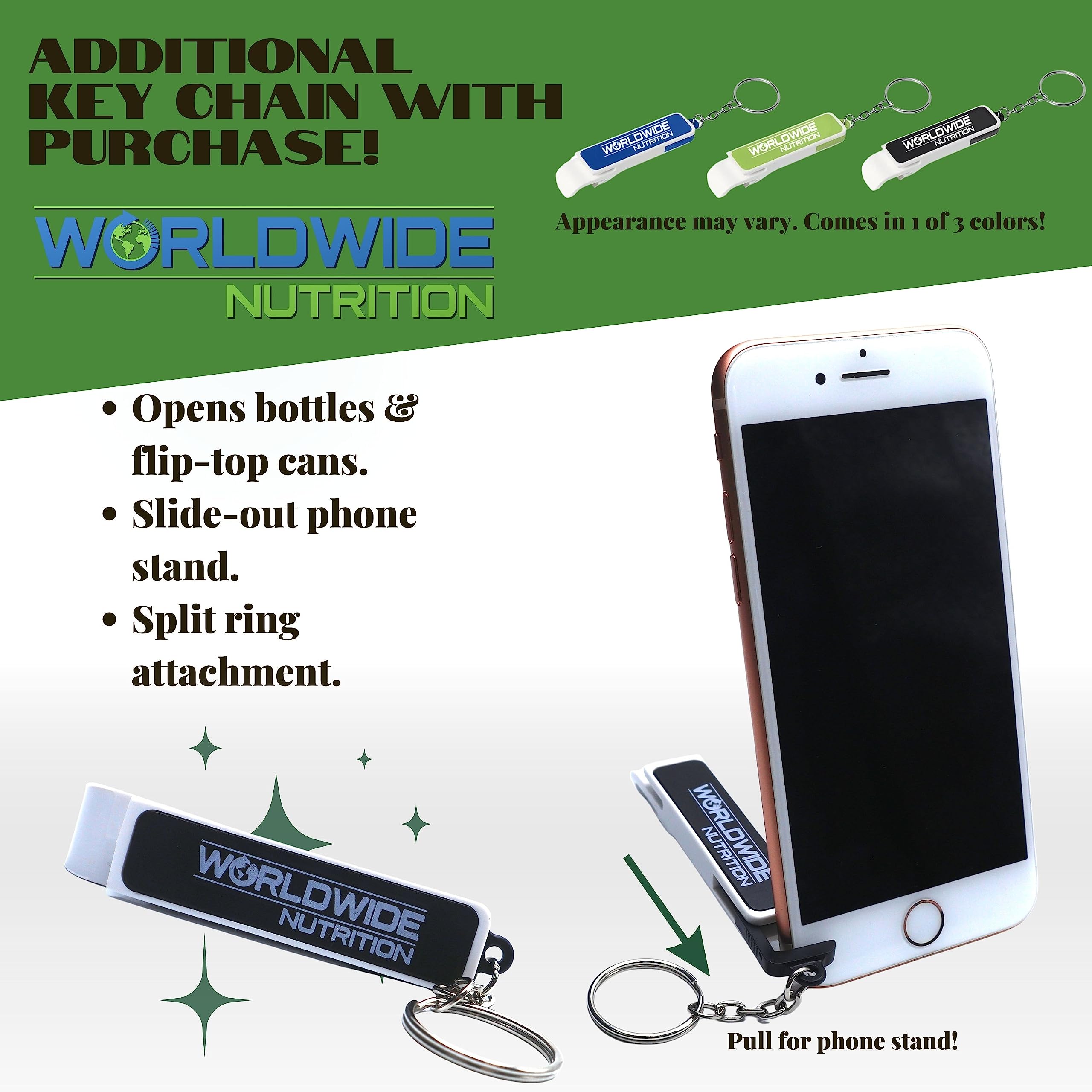 Worldwide Nutrition green powder designed for on-the-go nutrition and workouts.