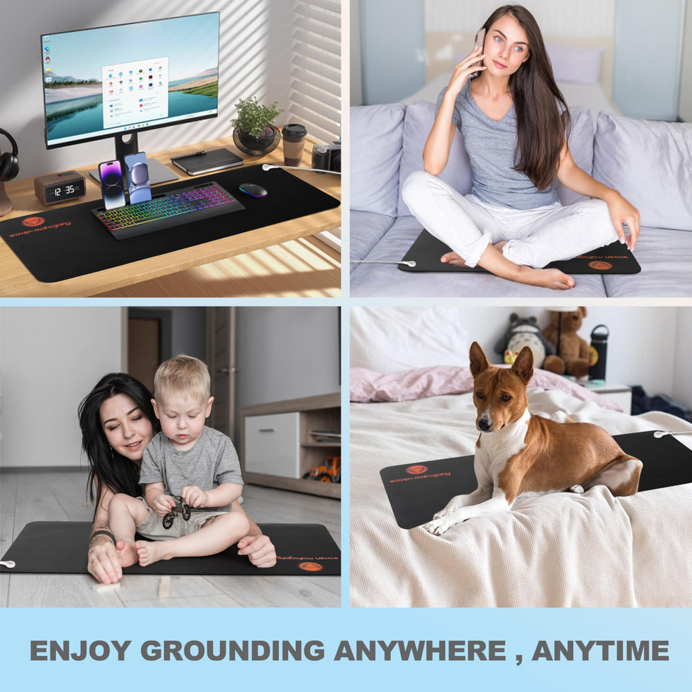 Woven Mahogany grounding mat complete kit with simple setup guide